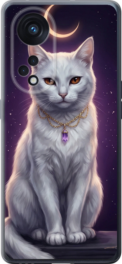 Mystic White Cat Gothic Dark Purple Gold