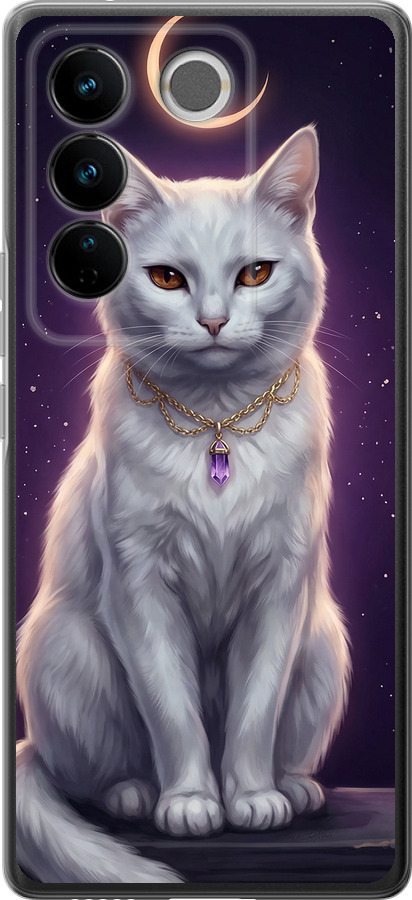Mystic White Cat Gothic Dark Purple Gold