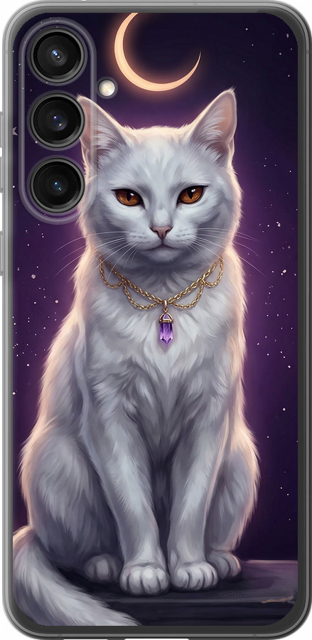 Mystic White Cat Gothic Dark Purple Gold