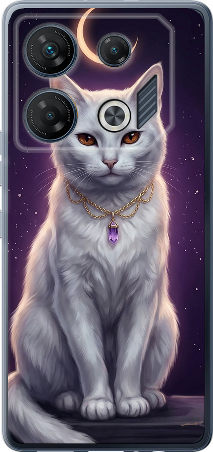 Mystic White Cat Gothic Dark Purple Gold