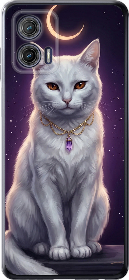 Mystic White Cat Gothic Dark Purple Gold