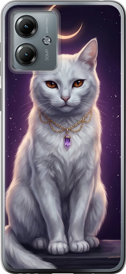 Mystic White Cat Gothic Dark Purple Gold
