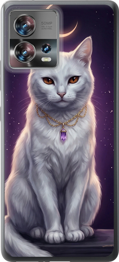 Mystic White Cat Gothic Dark Purple Gold