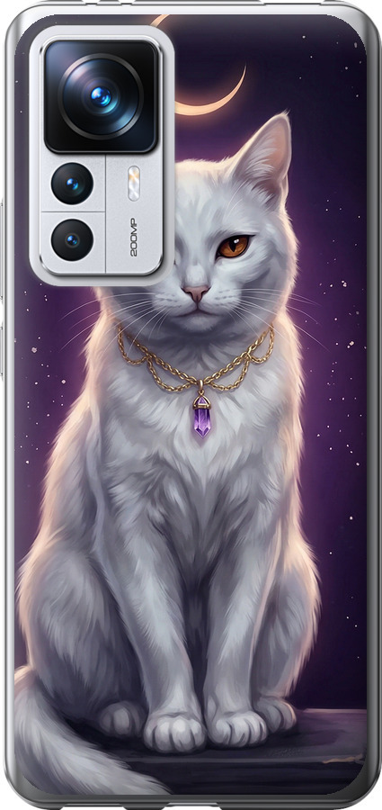 Mystic White Cat Gothic Dark Purple Gold