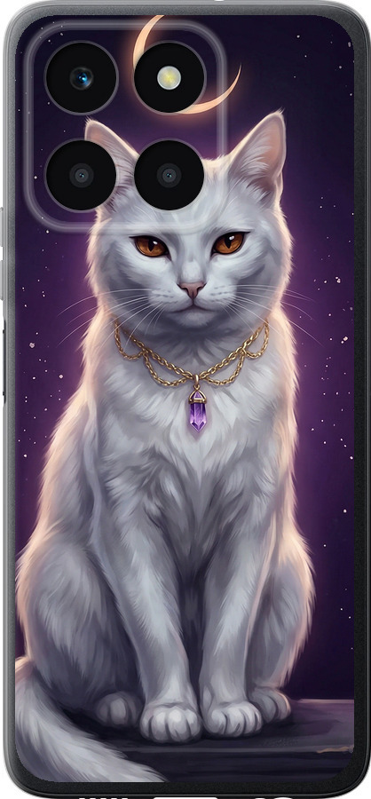 Mystic White Cat Gothic Dark Purple Gold