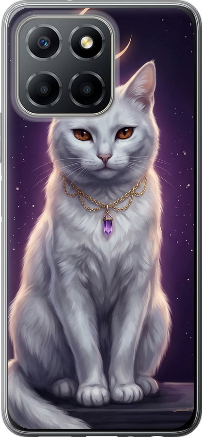 Mystic White Cat Gothic Dark Purple Gold