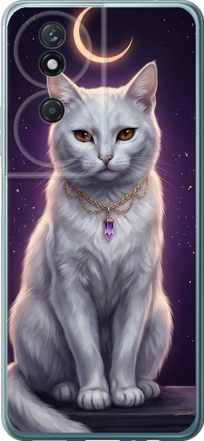 Mystic White Cat Gothic Dark Purple Gold