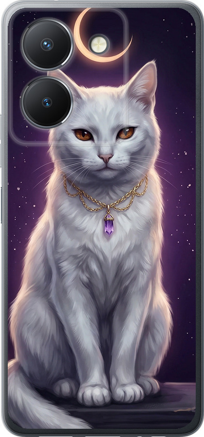 Mystic White Cat Gothic Dark Purple Gold