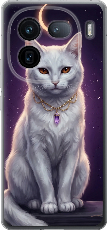 Mystic White Cat Gothic Dark Purple Gold