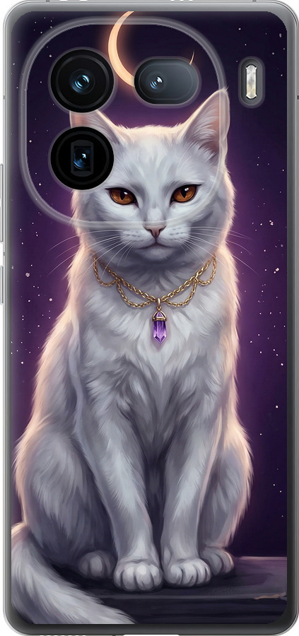 Mystic White Cat Gothic Dark Purple Gold
