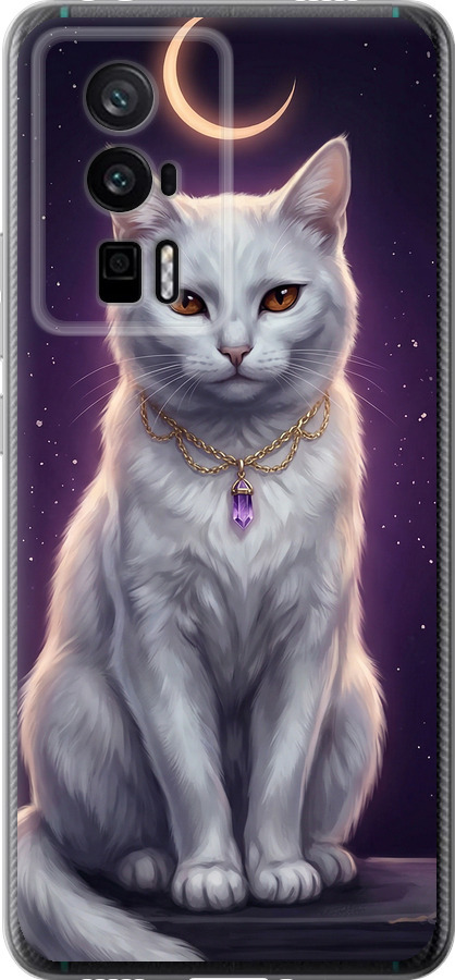 Mystic White Cat Gothic Dark Purple Gold