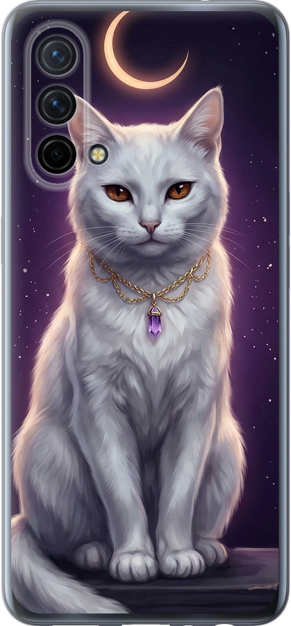 Mystic White Cat Gothic Dark Purple Gold