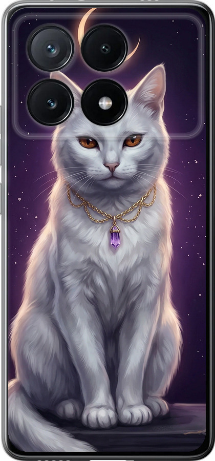 Mystic White Cat Gothic Dark Purple Gold