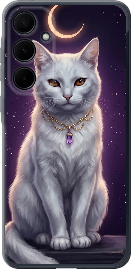 Mystic White Cat Gothic Dark Purple Gold