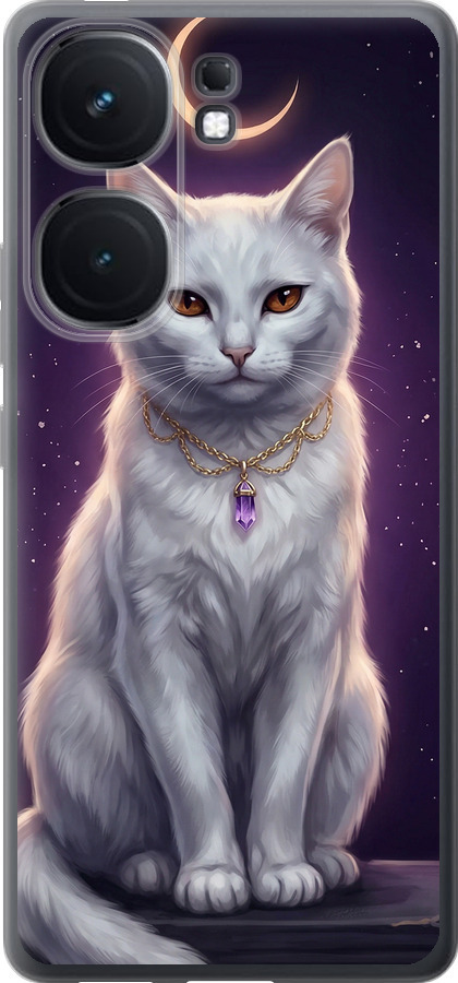 Mystic White Cat Gothic Dark Purple Gold