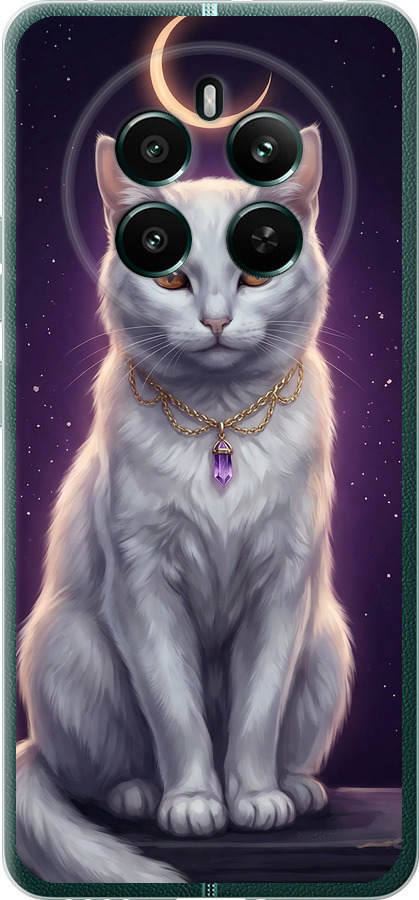Mystic White Cat Gothic Dark Purple Gold