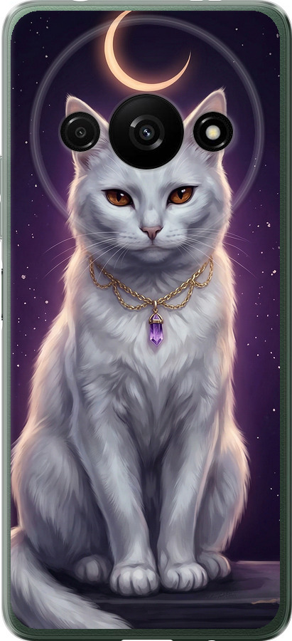 Mystic White Cat Gothic Dark Purple Gold