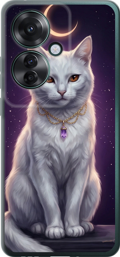 Mystic White Cat Gothic Dark Purple Gold