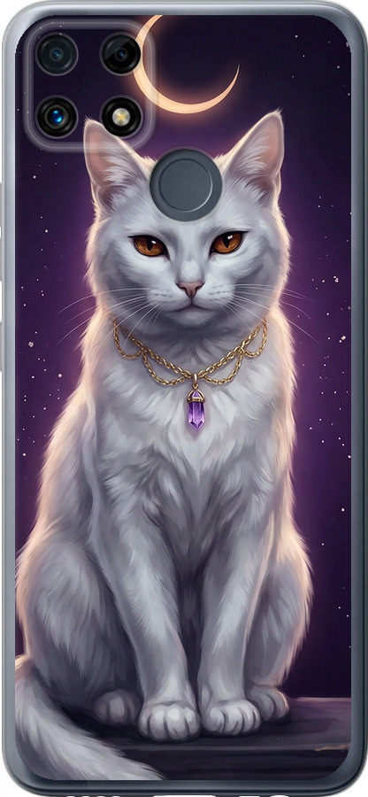 Mystic White Cat Gothic Dark Purple Gold