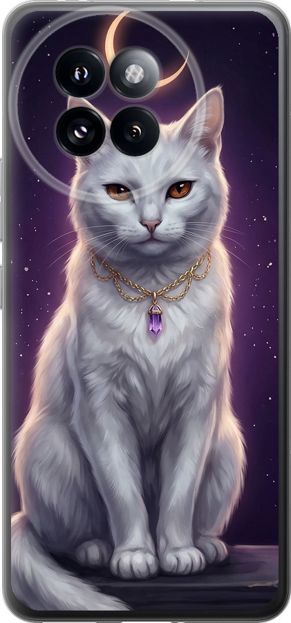 Mystic White Cat Gothic Dark Purple Gold
