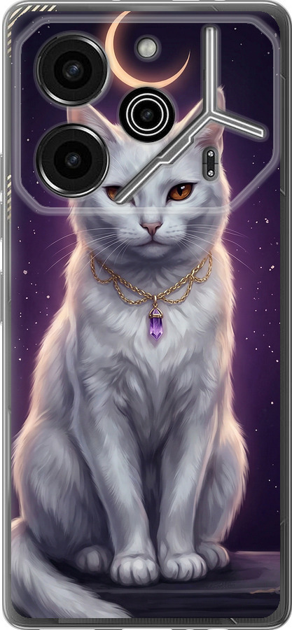 Mystic White Cat Gothic Dark Purple Gold