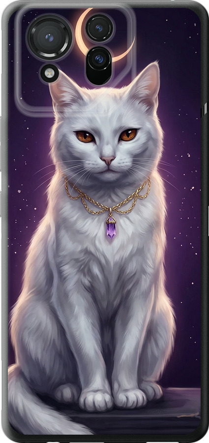 Mystic White Cat Gothic Dark Purple Gold