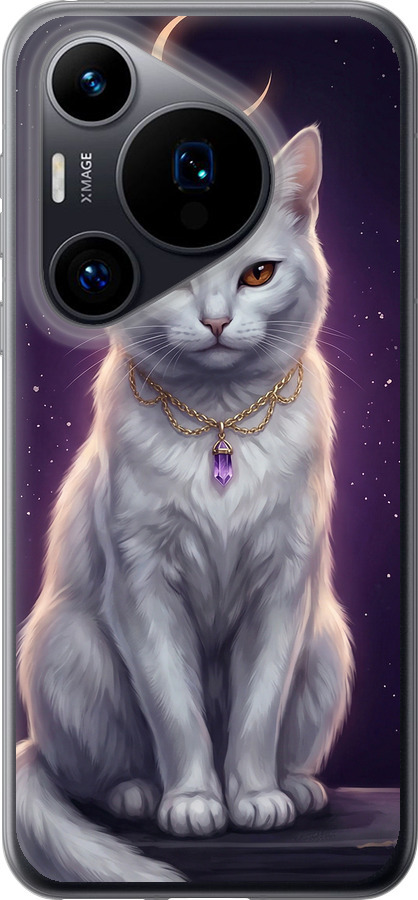 Mystic White Cat Gothic Dark Purple Gold