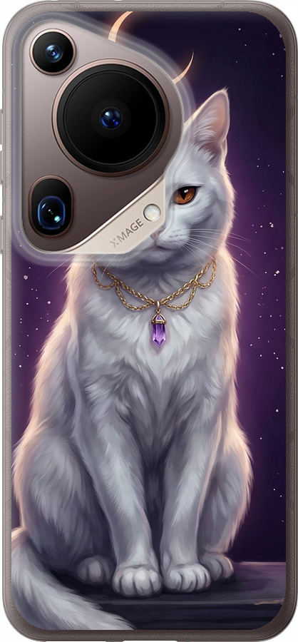 Mystic White Cat Gothic Dark Purple Gold