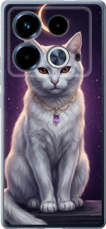 Mystic White Cat Gothic Dark Purple Gold