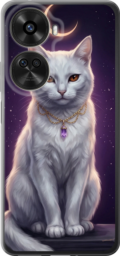 Mystic White Cat Gothic Dark Purple Gold