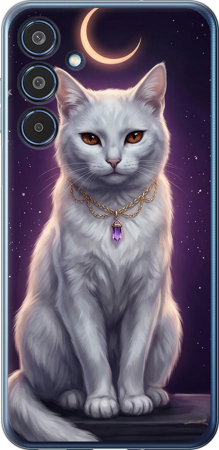 Mystic White Cat Gothic Dark Purple Gold