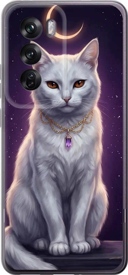Mystic White Cat Gothic Dark Purple Gold