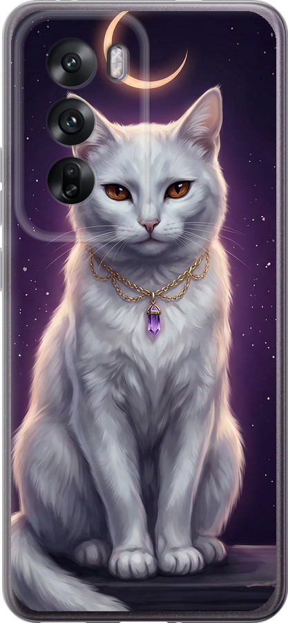 Mystic White Cat Gothic Dark Purple Gold