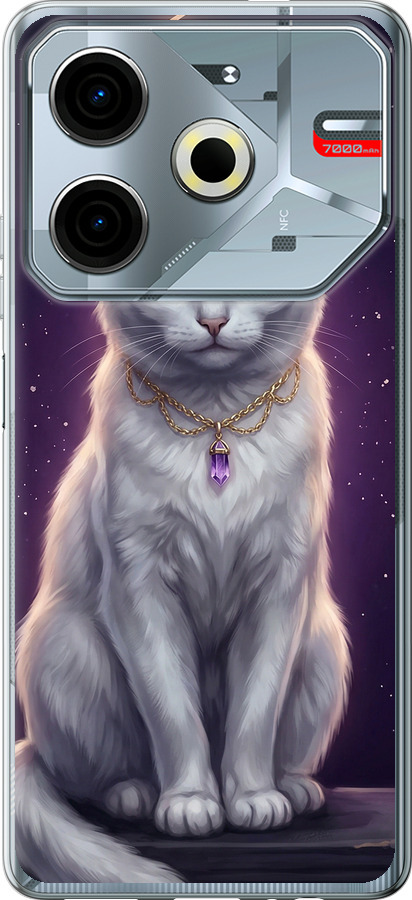 Mystic White Cat Gothic Dark Purple Gold