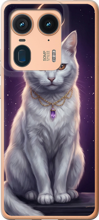 Mystic White Cat Gothic Dark Purple Gold
