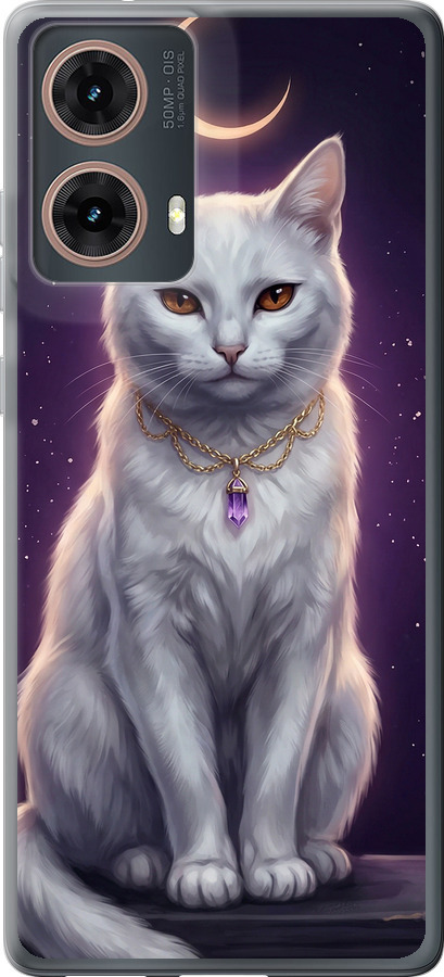 Mystic White Cat Gothic Dark Purple Gold