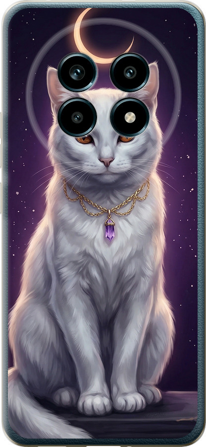 Mystic White Cat Gothic Dark Purple Gold