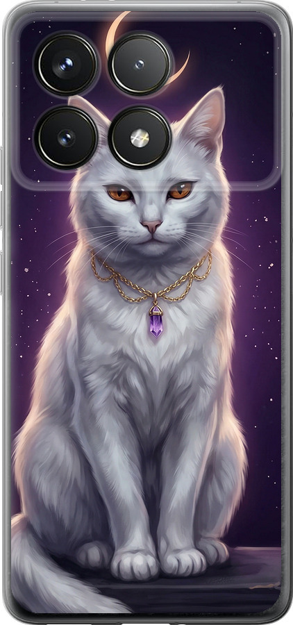 Mystic White Cat Gothic Dark Purple Gold