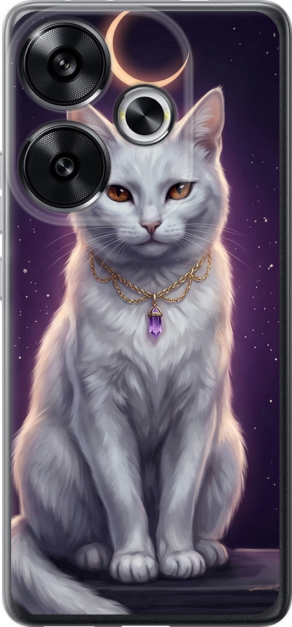 Mystic White Cat Gothic Dark Purple Gold