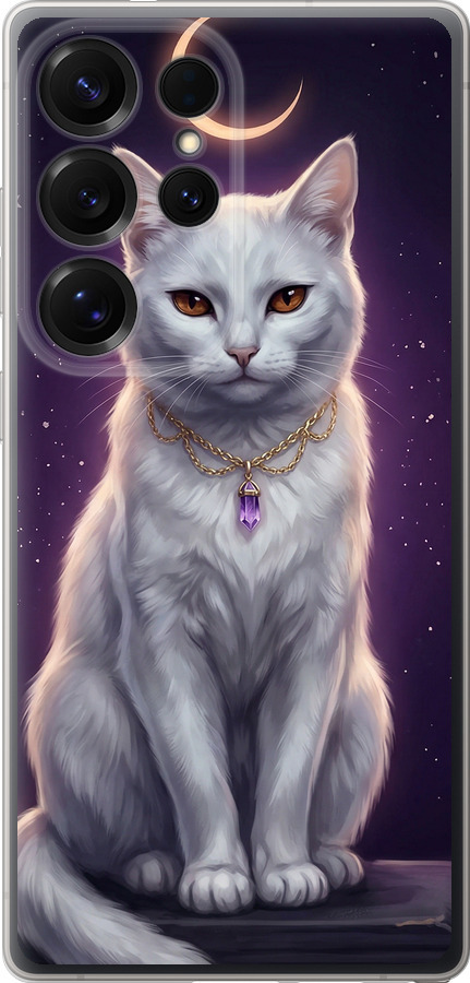 Mystic White Cat Gothic Dark Purple Gold
