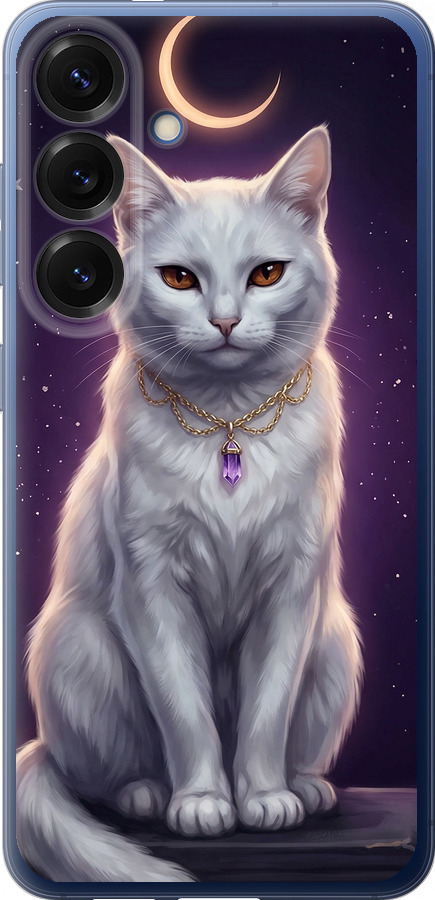 Mystic White Cat Gothic Dark Purple Gold