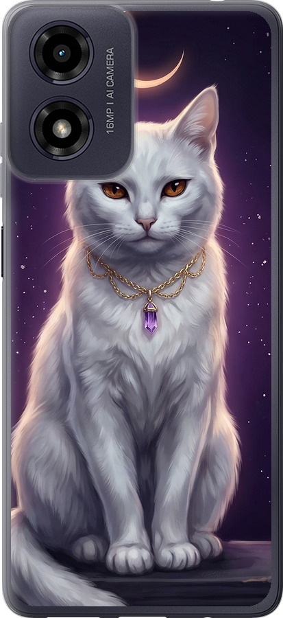Mystic White Cat Gothic Dark Purple Gold