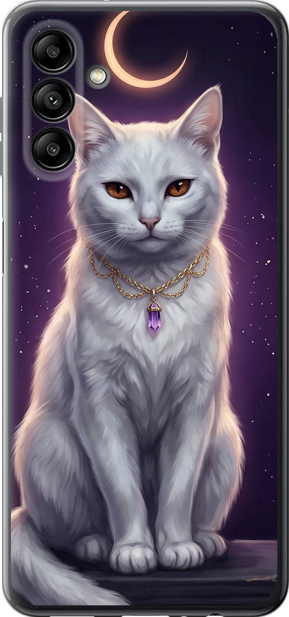 Mystic White Cat Gothic Dark Purple Gold
