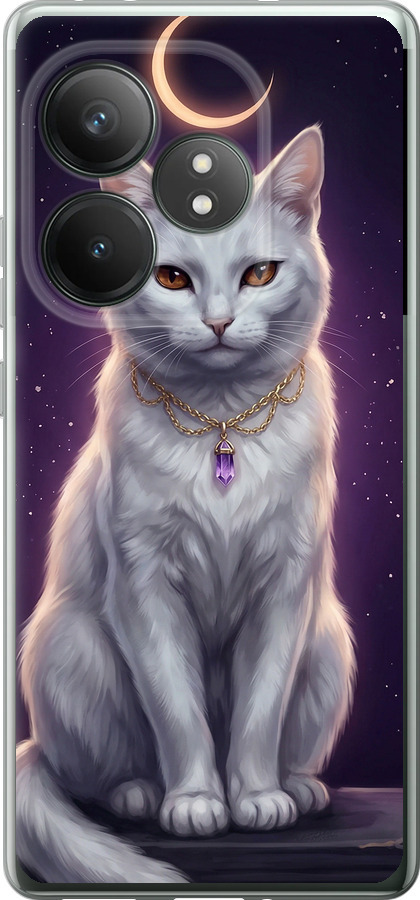 Mystic White Cat Gothic Dark Purple Gold