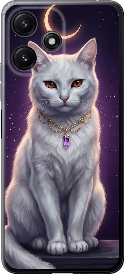 Mystic White Cat Gothic Dark Purple Gold