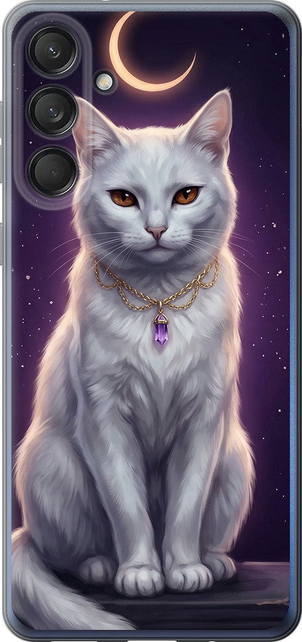 Mystic White Cat Gothic Dark Purple Gold