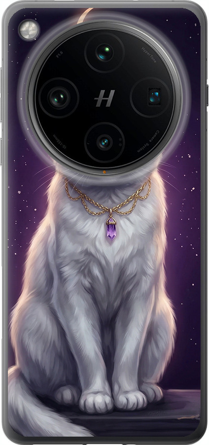 Mystic White Cat Gothic Dark Purple Gold