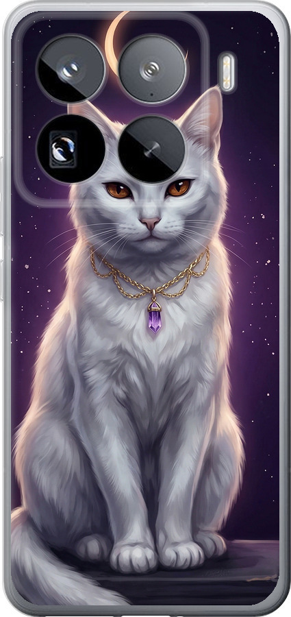 Mystic White Cat Gothic Dark Purple Gold