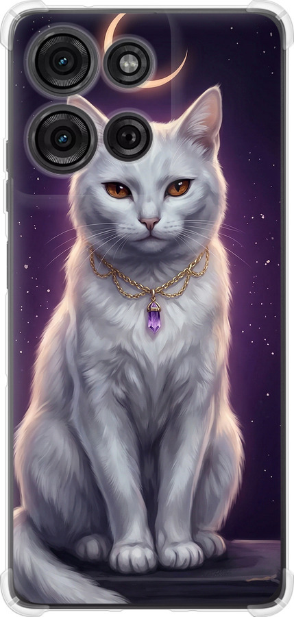 Mystic White Cat Gothic Dark Purple Gold
