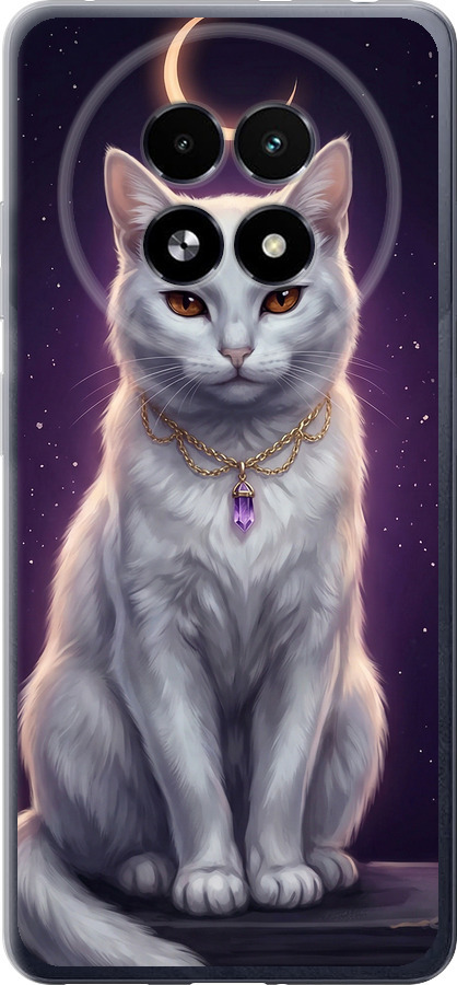 Mystic White Cat Gothic Dark Purple Gold